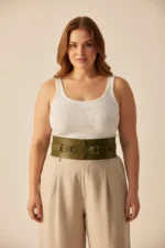 Plus Size Khaki Women's Wide Waist Belt Corset with Double Buckle Detail - SH875 - Image 2