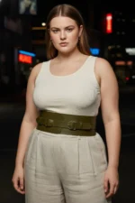 Plus Size Khaki Women's Wide Waist Belt Corset with Double Buckle Detail - SH875 - Image 4