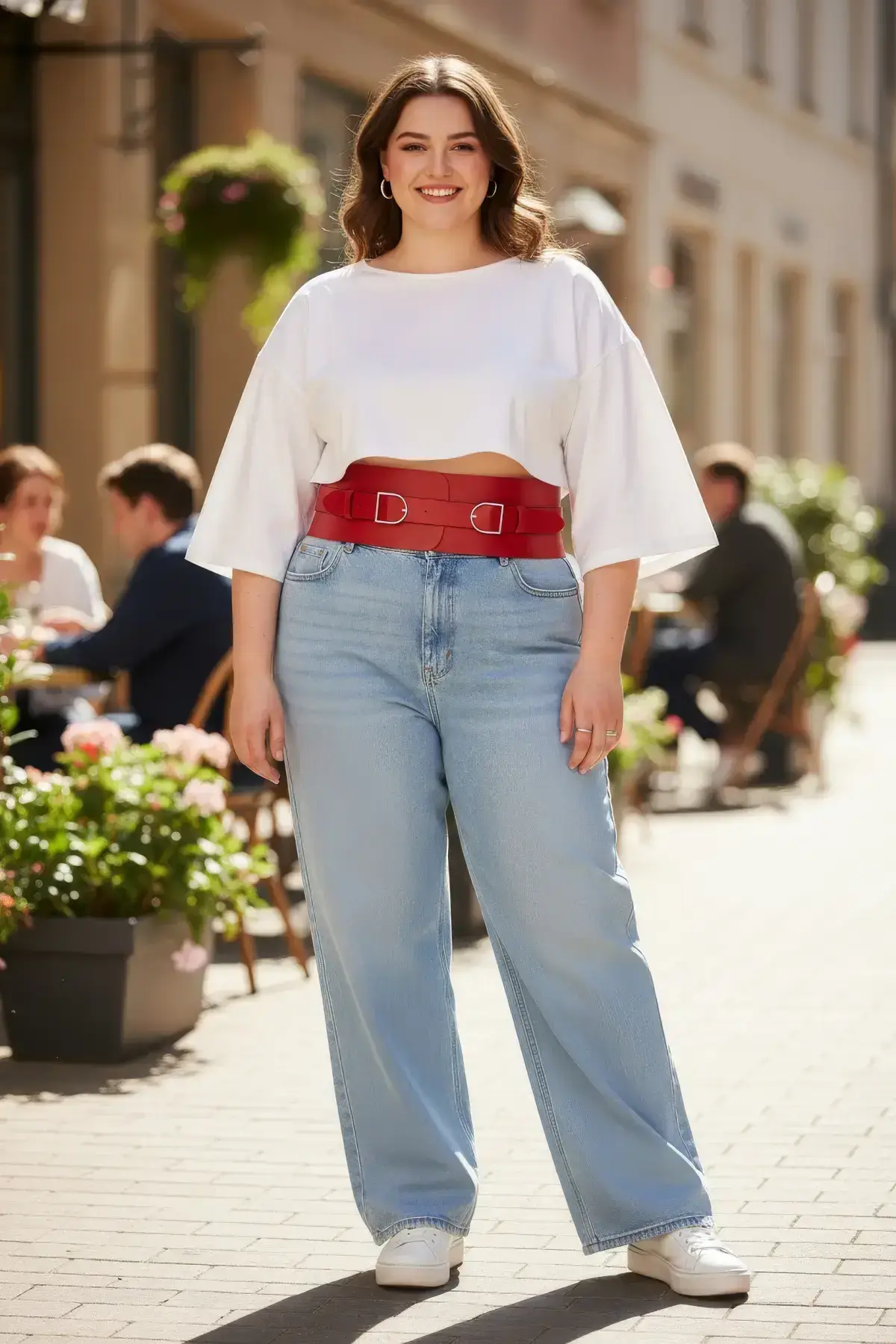 Plus Size Red Women's Belt, Wide Corset-Look, Double Buckle - SH875