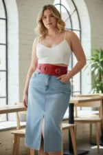 Plus Size Red Women's Belt, Wide Corset-Look, Double Buckle - SH875 - Image 2