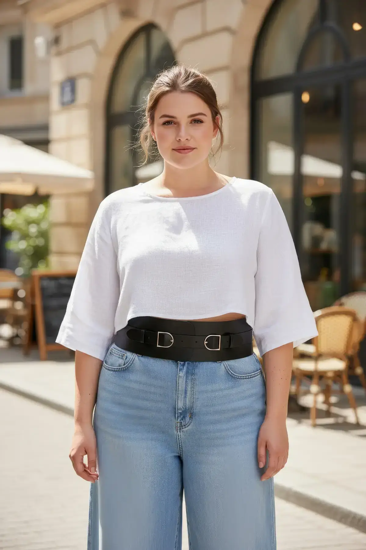 Plus Size Black Women's Wide Belt Corset Style Double Buckle - SH875