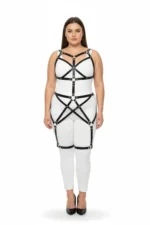 Plus Size Black Women's Full Body Leather Harness Set with Metal Details - SH894