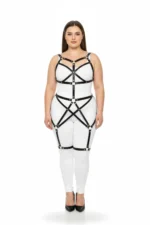 Plus Size Black Women's Full Body Leather Harness Set with Metal Details - SH894 - Image 2