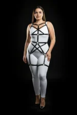 Plus Size Black Women's Full Body Leather Harness Set with Metal Details - SH894 - Image 3