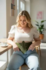 Plus Size Khaki Women's Corset Belt, Thick Waist Accessory with Stud Detail - SH905 - Image 3