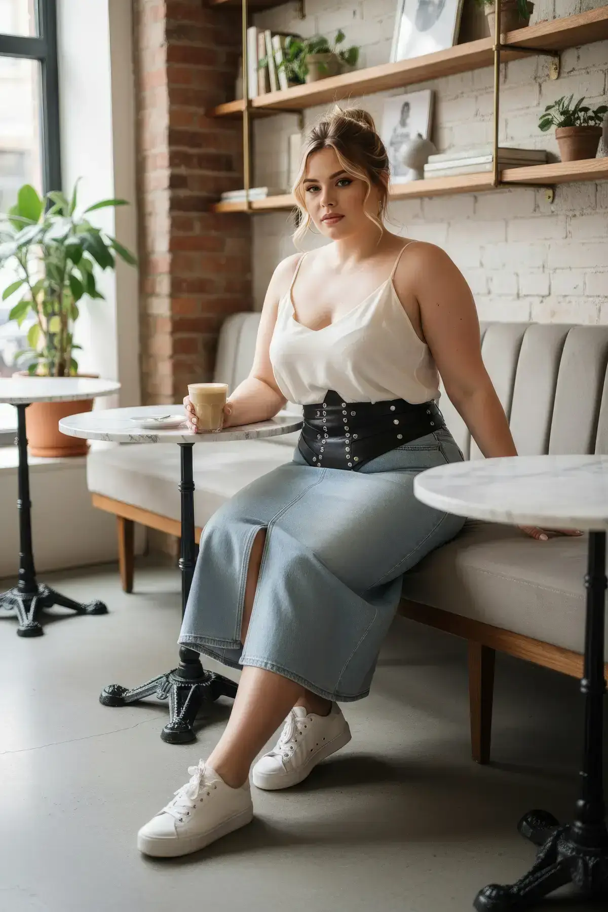 Plus Size Black Women's Corset Belt, Wide and with Eyelet Detail - SH905