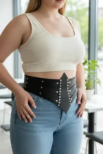 Plus Size Black Women's Corset Belt, Wide and with Eyelet Detail - SH905 - Image 2