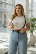 Plus Size Black Women's Leather Belt Harness Style Body Accessory with Ring Detail - SH934 - Image 2