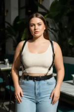 Plus Size Black Women's Leather Belt Harness Style Body Accessory with Ring Detail - SH934 - Image 5