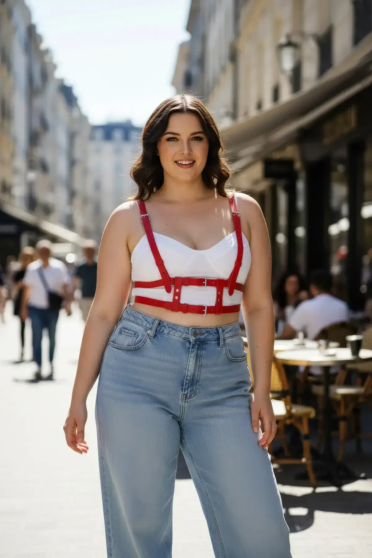 Plus Size Red Women's Leather Harness with Belt Straps Body Accessory - SH941