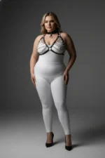 Plus Size Black Women's Harness Set with Chain Detail Leather Bodysuit Accessory - SH945 - Image 2