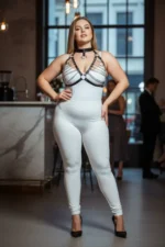 Plus Size Black Women's Harness Set with Chain Detail Leather Bodysuit Accessory - SH945 - Image 5