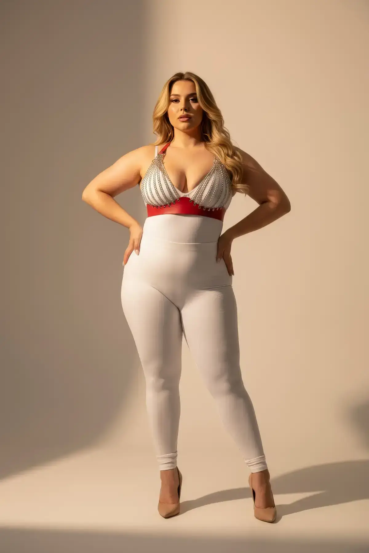 Plus Size Red Women's Leather Harness Set with Chain Detail - SH964