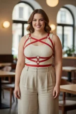 Plus Size Red Women's Leather Belt Body Accessory with Corset Detail - SH991