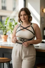 Plus Size Black Women's Belt Harness Style Leather Body Accessory - SH991