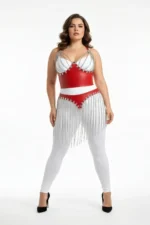 Plus Size Red Skirt with Chain Tassel Leather Accessory - SH994