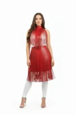 Plus Size Red Leather Skirt High Waist with Tassel Detail - SH997 - Image 2