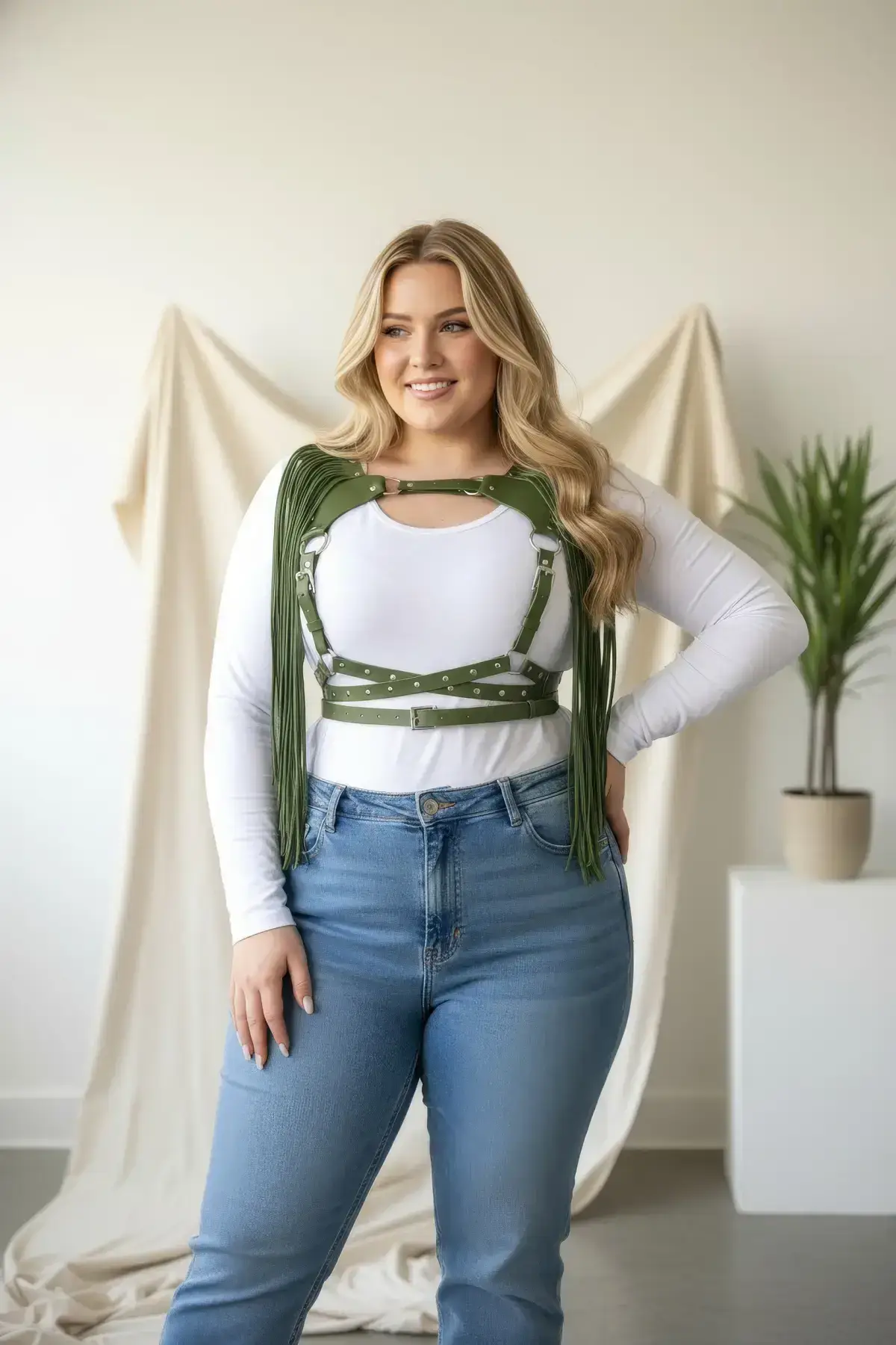 Plus Size Khaki Women's Leather Belt with Tassel Body Accessory - SH999