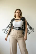 Plus Size Black Women's Leather Body Accessory with Tassel Detail - SH999 - Image 2