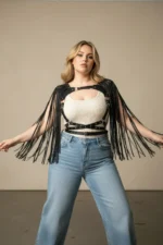 Plus Size Black Women's Leather Body Accessory with Tassel Detail - SH999 - Image 4