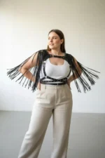 Plus Size Black Women's Leather Body Accessory with Tassel Detail - SH999 - Image 5