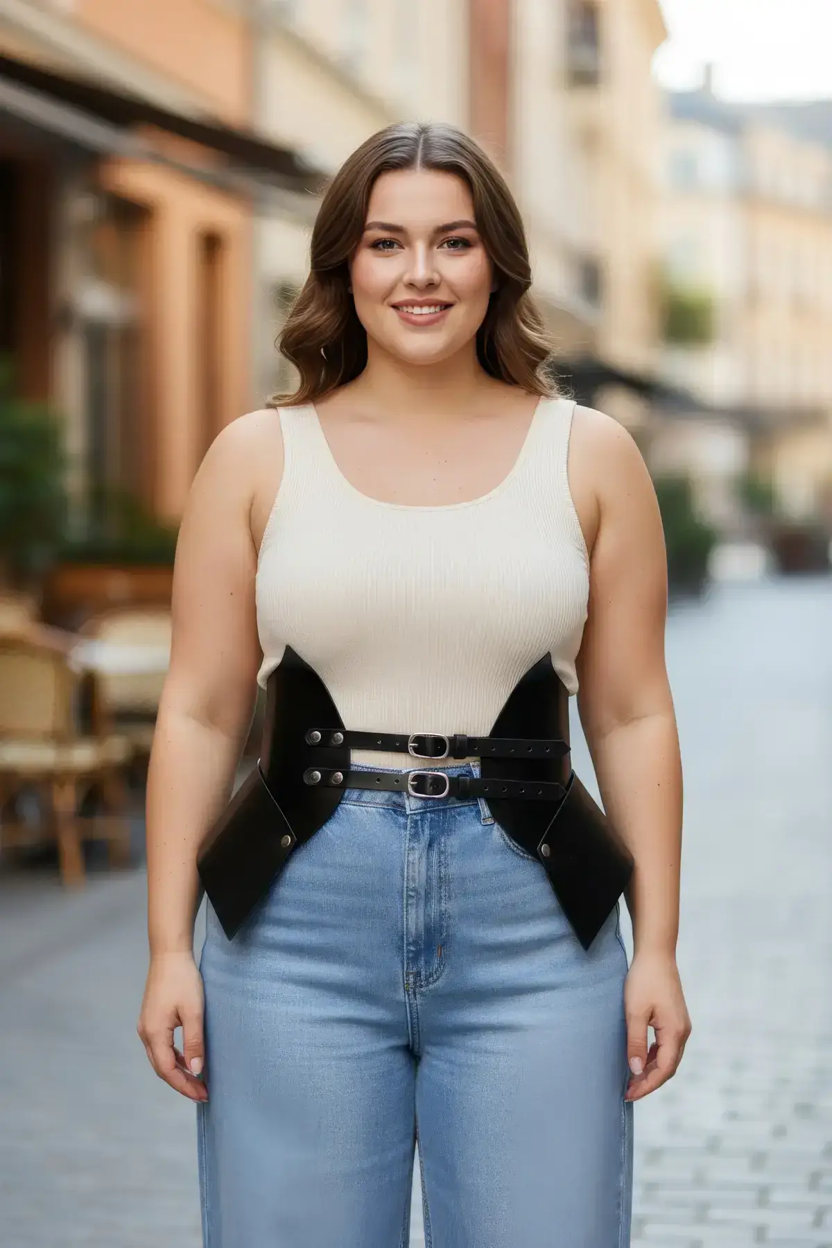 139180.webp Plus Size Black Women's Leather Corset Belt Set - SH1010 - Image 1