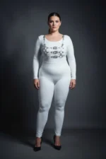 Plus Size White Women's Harness Set with Leather-Look Buckle Detail - SH1058 - Image 3