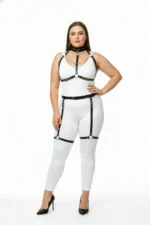 Plus Size Black Women's Leather Harness Set with Chain Detail Fantasy Accessory - SH1081