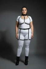 Plus Size Black Women's Leather Harness Set with Chain Detail Fantasy Accessory - SH1081 - Image 4