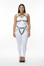 Plus Size Black Women's Harness Set with Chain Detail Leather Body Accessory - SH1084