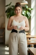 Plus Size Black Women's Corset Design with Belt Chain Detail - SH1121