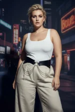 Plus Size Black Women's Corset Design with Belt Chain Detail - SH1121 - Image 4