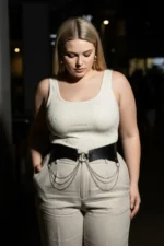 Plus Size Black Women's Corset Design with Belt Chain Detail - SH1121 - Image 5