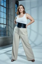 Plus Size Black Women's Dress with Belt and Corset Detail - SH1127 - Image 4