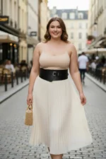 Plus Size Black Women's Belted Wide Cut Corset Dress Top - SH1128