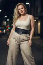 Plus Size Black Women's Belted Wide Cut Corset Dress Top - SH1128 - Image 4