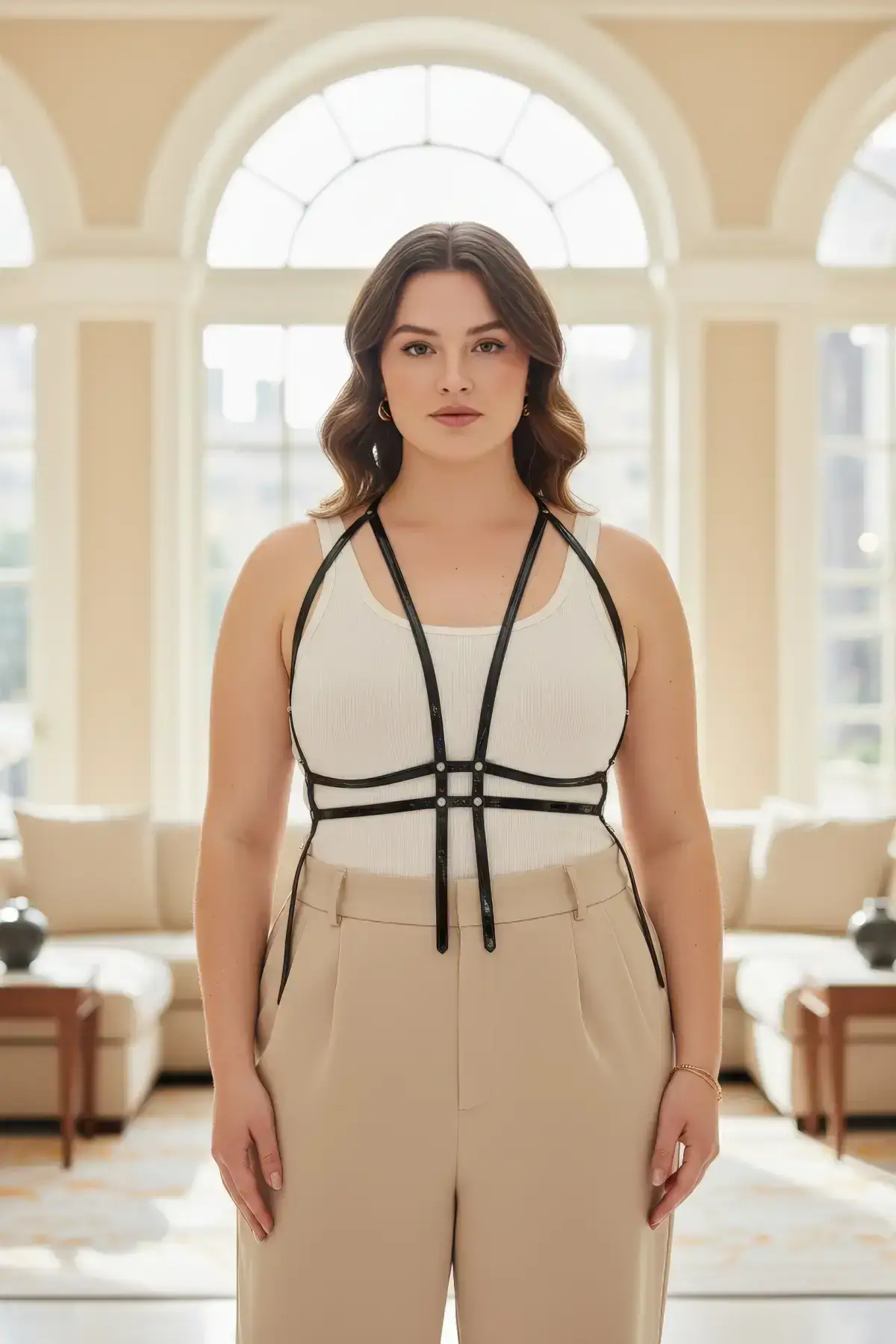 Plus Size Black Women's Belt Corset Style Leather Body Accessory - SH1137