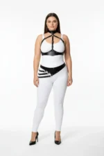 Plus Size Black Women's Leather Harness Set with Body Belt Detail Fantasy Accessory - SH1139