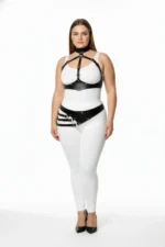 Plus Size Black Women's Leather Harness Set with Body Belt Detail Fantasy Accessory - SH1139 - Image 2