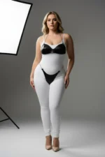 Plus Size Black Women's Harness Set with Chain Detail, Fancy Leather Look - SH1169 - Image 2