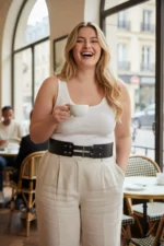 Plus Size Black Women's Belt, Thick Shape, Double Buckle, Stud Detail - SH1203