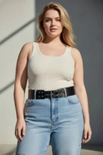 Plus Size Black Women's Belt, Thick Shape, Double Buckle, Stud Detail - SH1203 - Image 5