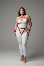 Plus Size Red Women's Harness Set with Chain Detail Leather Fancy Accessory - SH1224 - Image 2