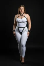 Plus Size Black Women's Leather Harness Set with Chain and Garter Details - SH1224 - Image 4
