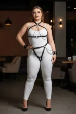 Plus Size Black Women's Leather Harness Set with Chain and Garter Details - SH1224 - Image 5