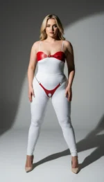 Plus Size Red Women's Leather Chain Detail Fantasy Harness Set - SH1234 - Image 3