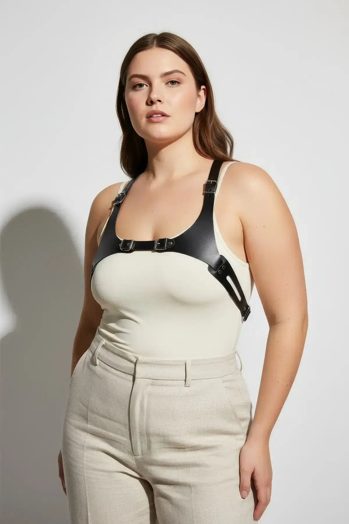 Plus Size Black Women's Adjustable Leather Harness Body Accessory - SH1271