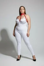 Plus Size Red Women's Leather Harness Set with Chain Detail - Stylish Accessory - SH1285 - Image 2