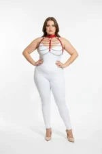 Plus Size Red Women's Leather Harness Set with Chain Detail - Stylish Accessory - SH1285 - Image 3