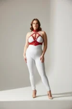 Plus Size Red Women's Leather Harness Set with Fancy Leash - SH1286